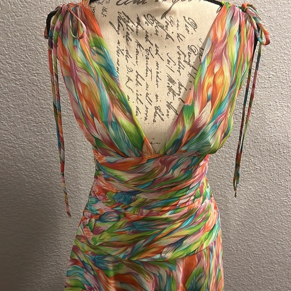 A.B.S Multi Color Deep V Sundress Sz 4 - Picture 3 of 11